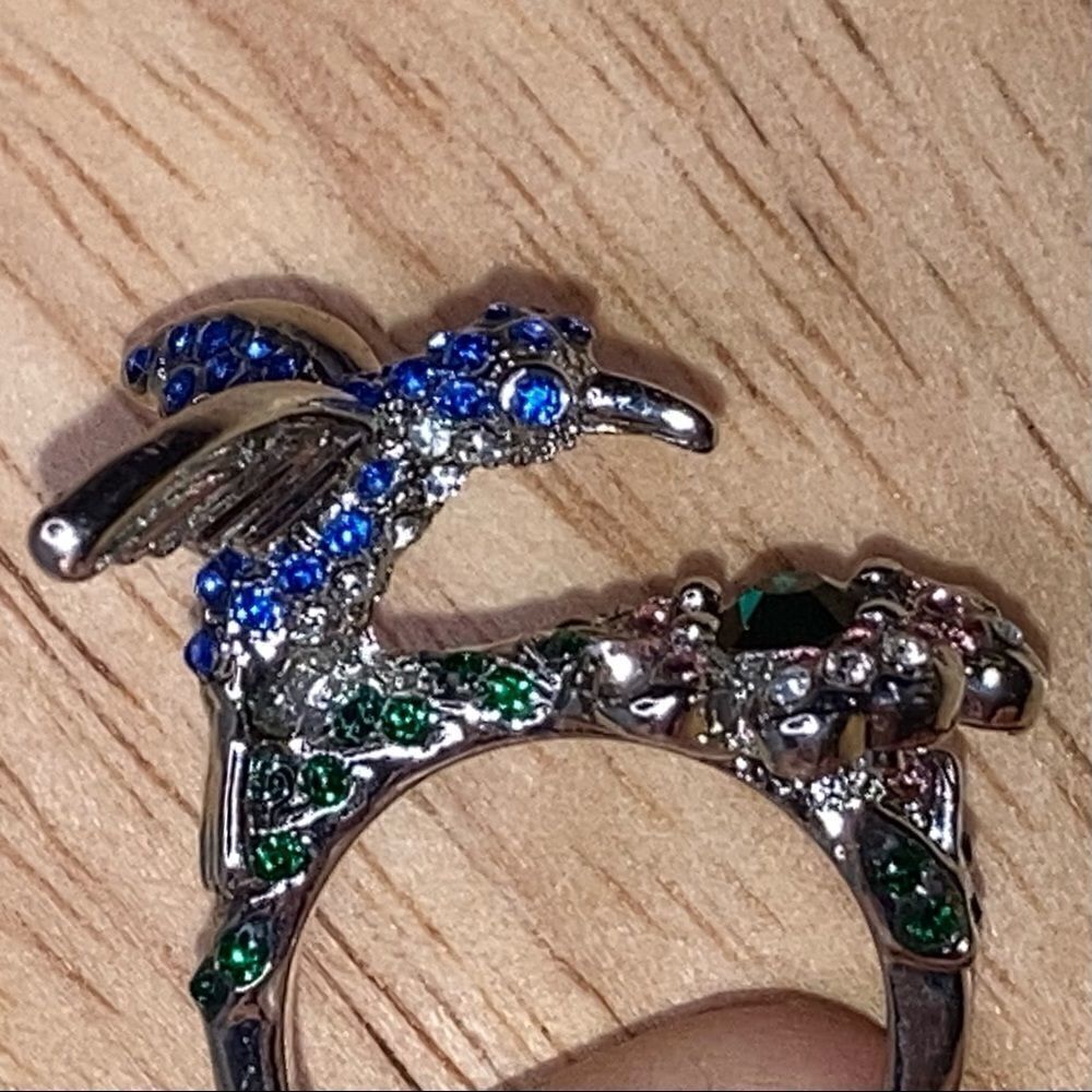 Silver Hummingbird Ring Sterling Stamped .925, 4-D Ring, Women's Statement Piece